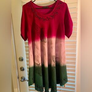 Greater Good Pink and Green Ombre Gauze Boho Hippie Tunic Top 1X-2X